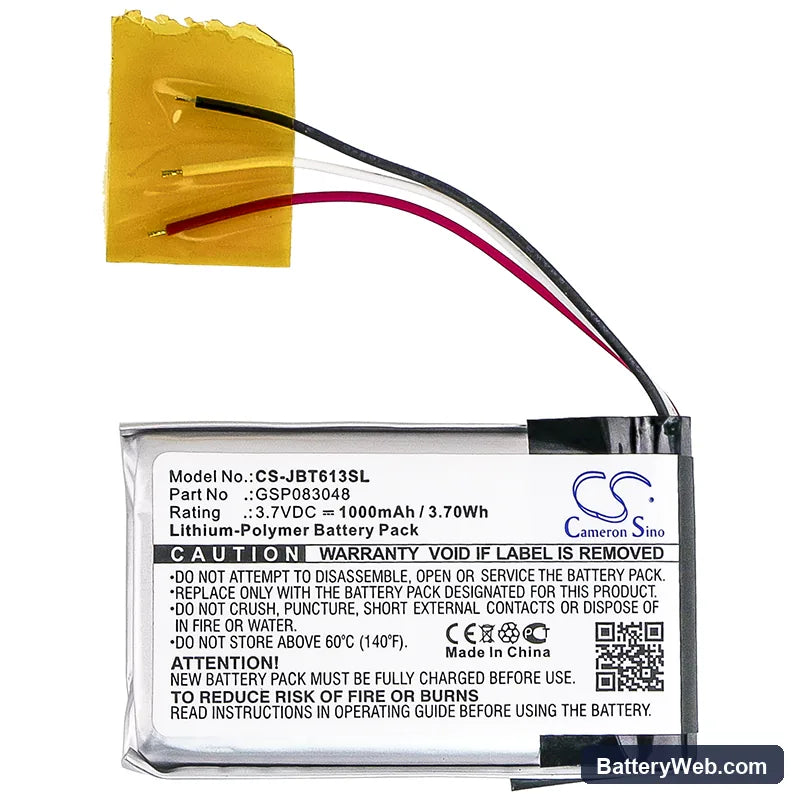JBL Trip Replacement Battery, 3.7V, 1000mAh, Li-Polymer 3