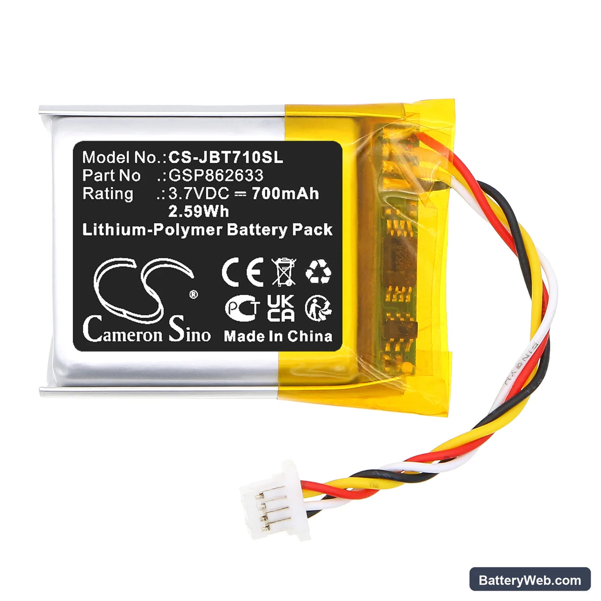 JBL Tune 710 BT Replacement Battery, 3.7V, 700mAh, Li-Polymer 3