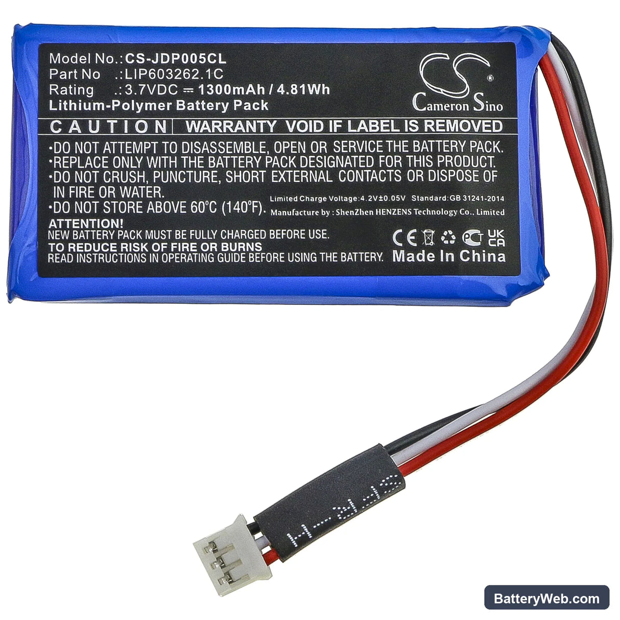 Jablocom GDP-04i Replacement Battery, 3.7V, 1300mAh, Li-Polymer 3