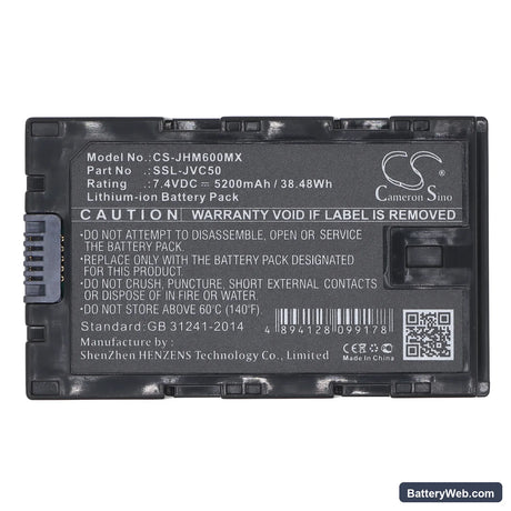 JVC GY-HMQ10 Replacement Battery, 7.4V, 5200mAh, Li-ion 6