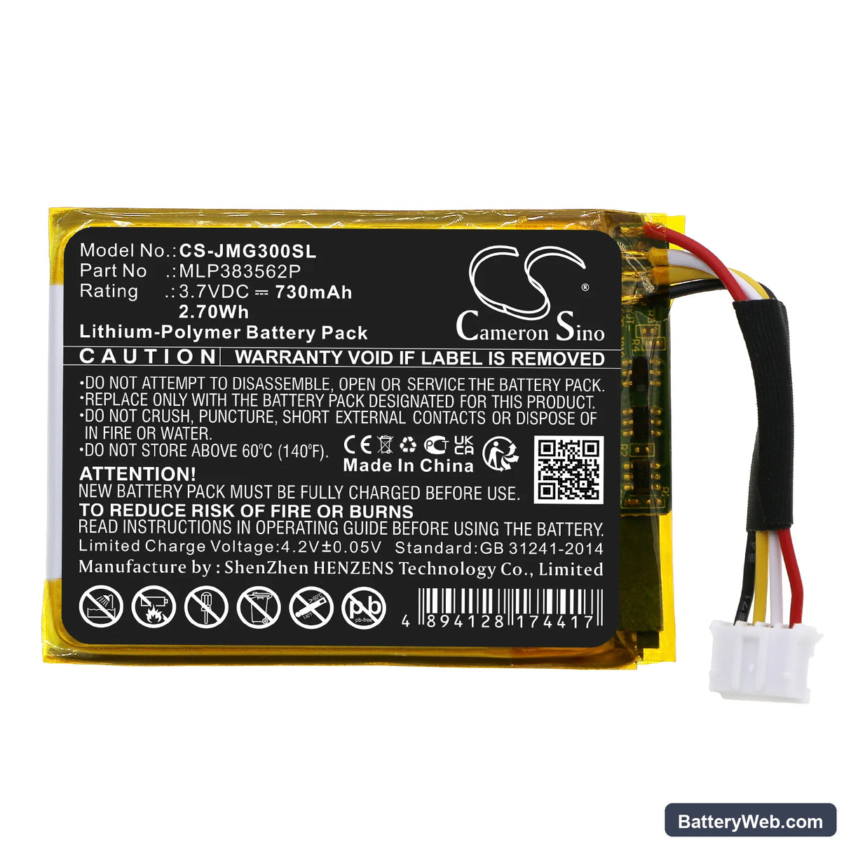 JBL Go 3 Replacement Battery, 3.7V, 730mAh, Li-Polymer 3