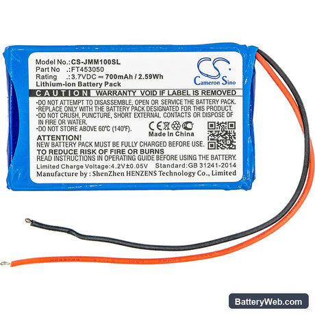 JBL Synchros E40BT Replacement Battery, 3.7V, 700mAh, Li-ion 3
