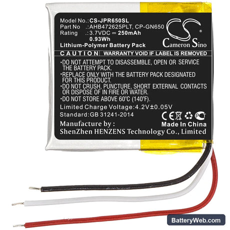 Jabra Engage 75 convertible Replacement Battery, 3.7V, 250mAh, Li-Polymer 3