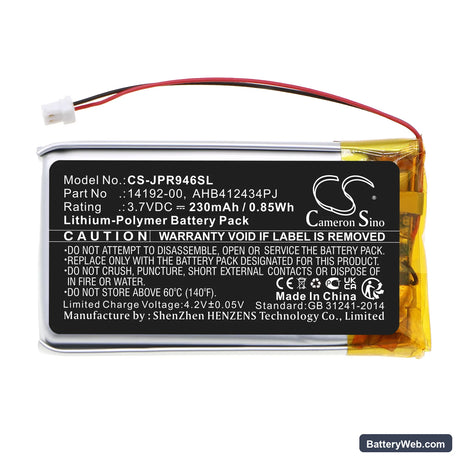 Jabra Pro 9460 Replacement Battery, 3.7V, 230mAh, Li-Polymer 3