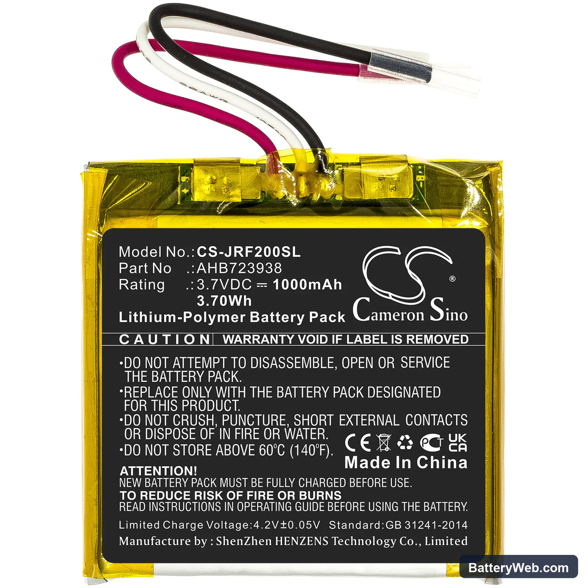 Jabra Solemate Replacement Battery, 3.7V, 1000mAh, Li-Polymer 3