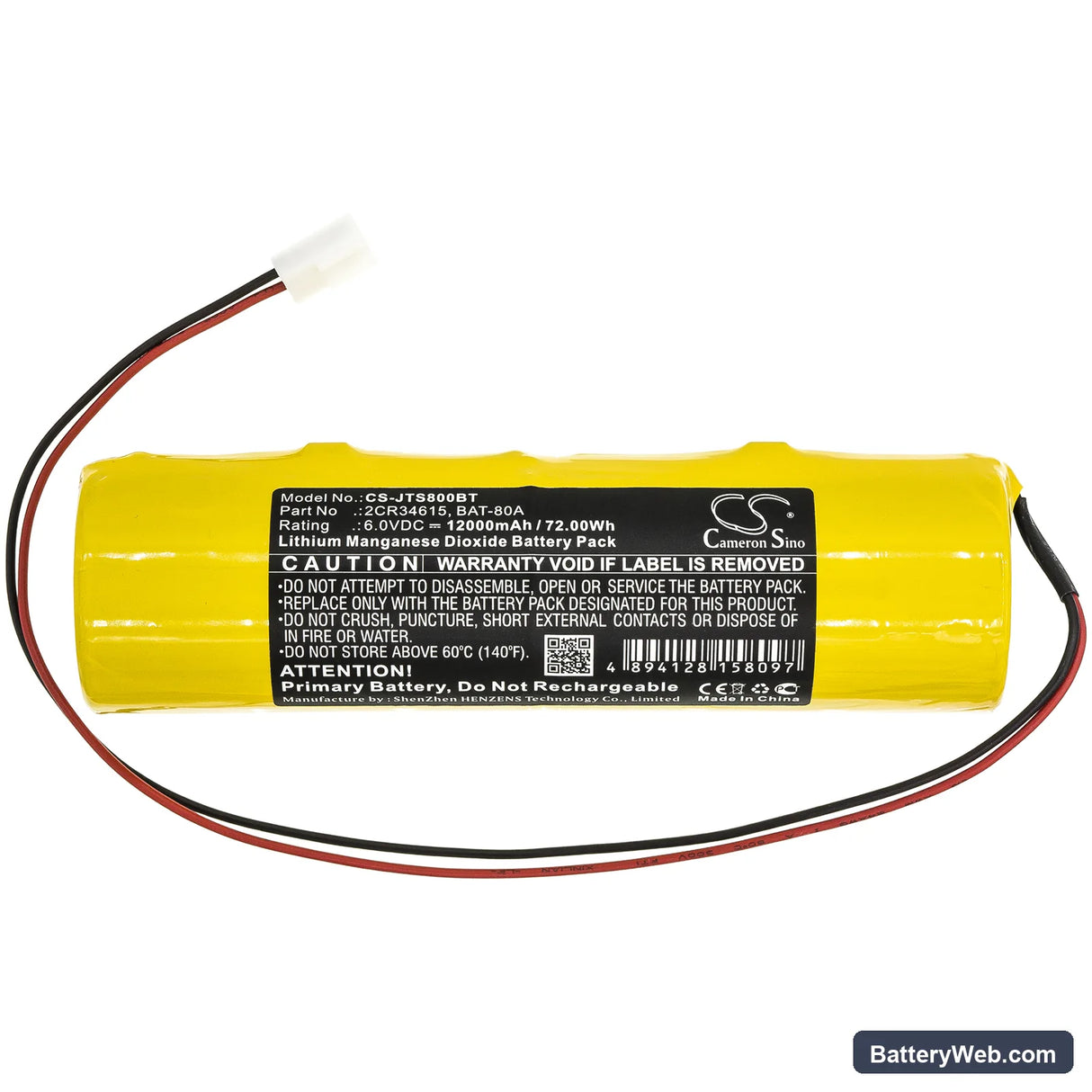 Jablotron JA-80A Replacement Battery, 6V, 12000mAh, Li-MnO2 3