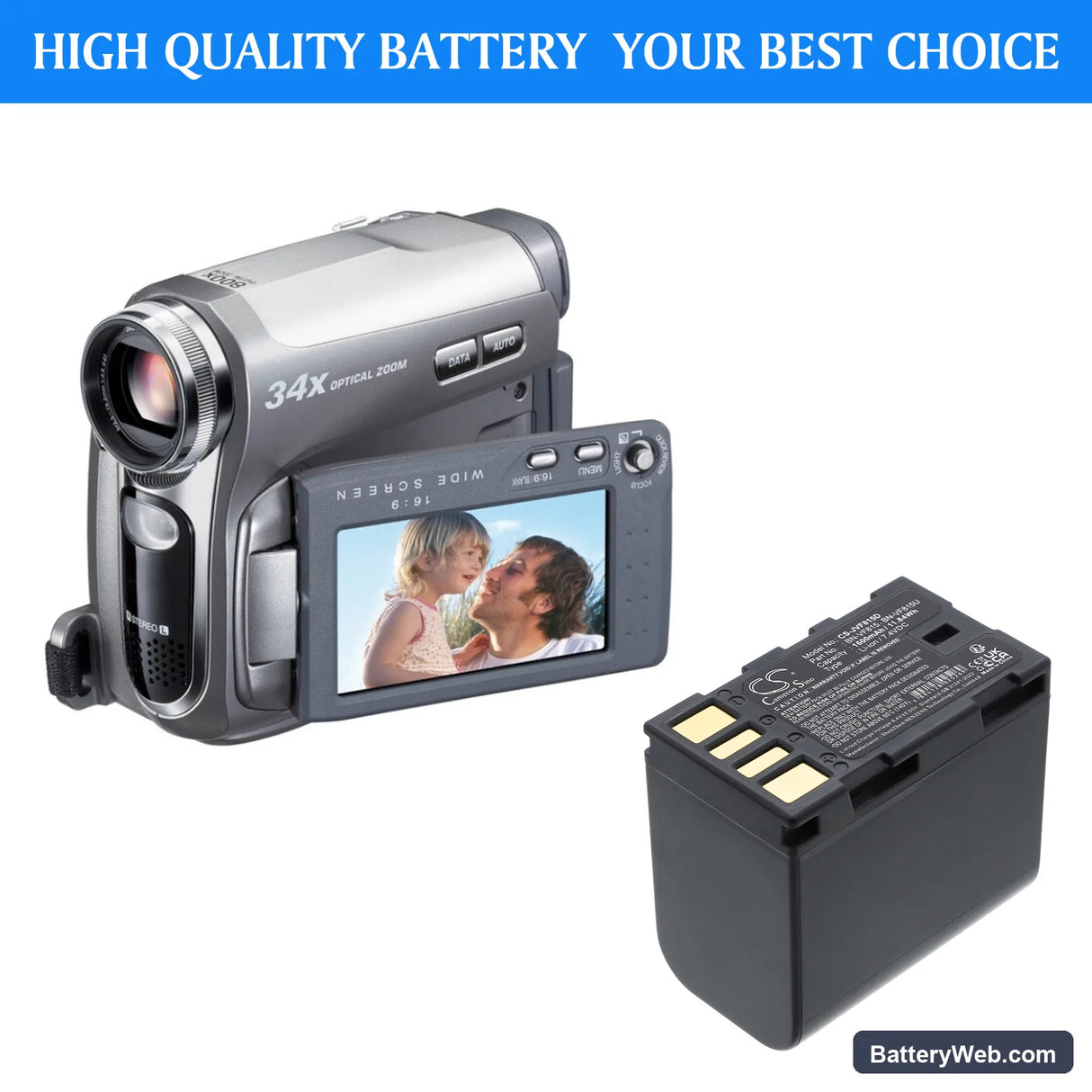 JVC GR-D796 Replacement Battery, 7.4V, 1600mAh, Li-ion 6