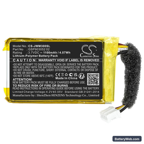 JBL Wind 3 Replacement Battery, 3.7V, 1100mAh, Li-Polymer 3
