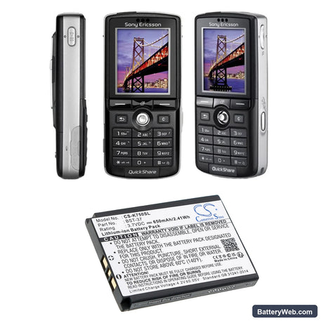 Sony Ericsson K750 Replacement Battery, 3.7V, 650mAh, Li-ion 4