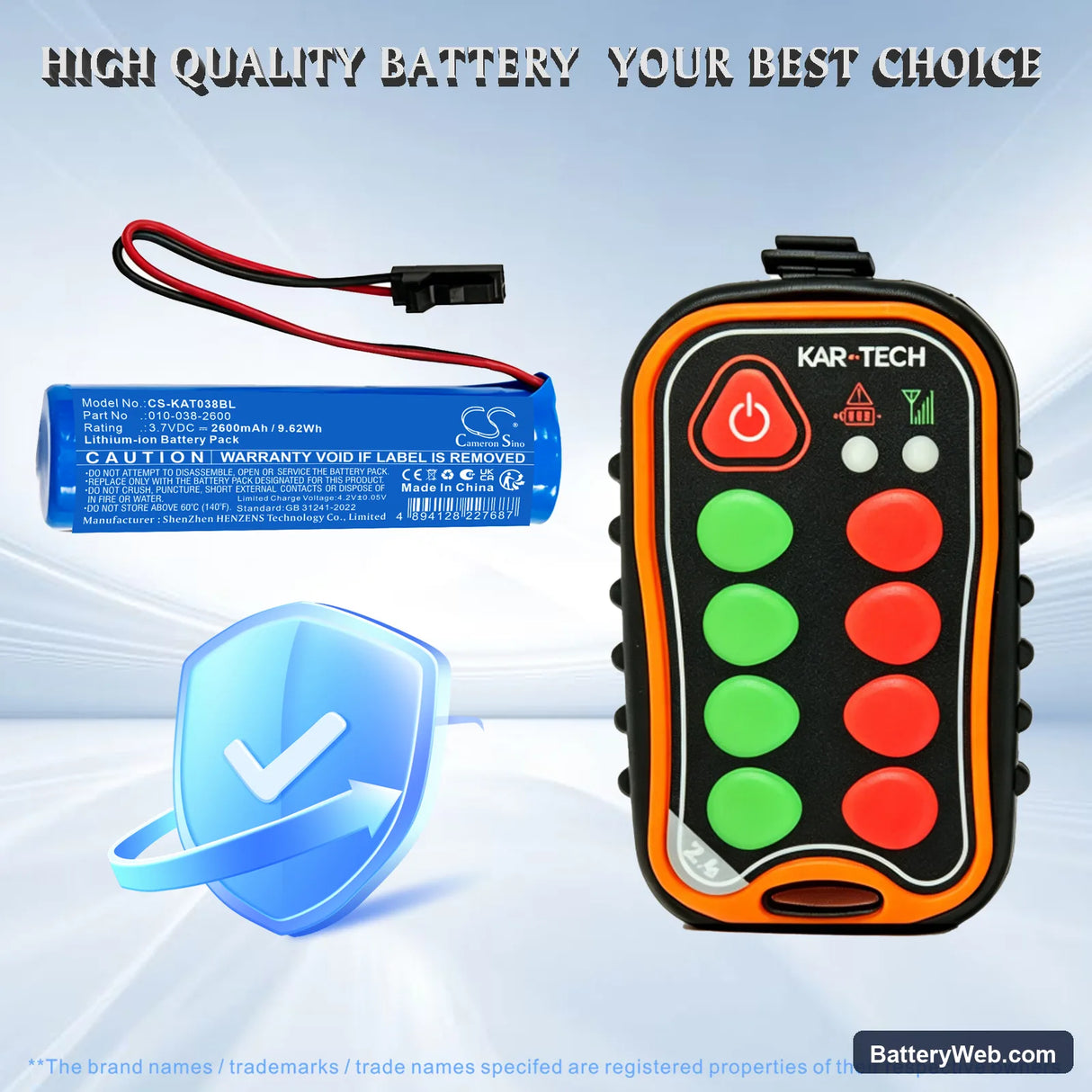 KAR-TECH 010-038-2600 Replacement Battery, 3.7V, 2600mAh, Li-ion 1