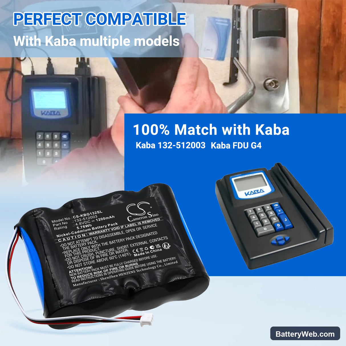 Kaba 132-512003 Replacement Battery, 4.8V, 1200mAh, Ni-CD 6