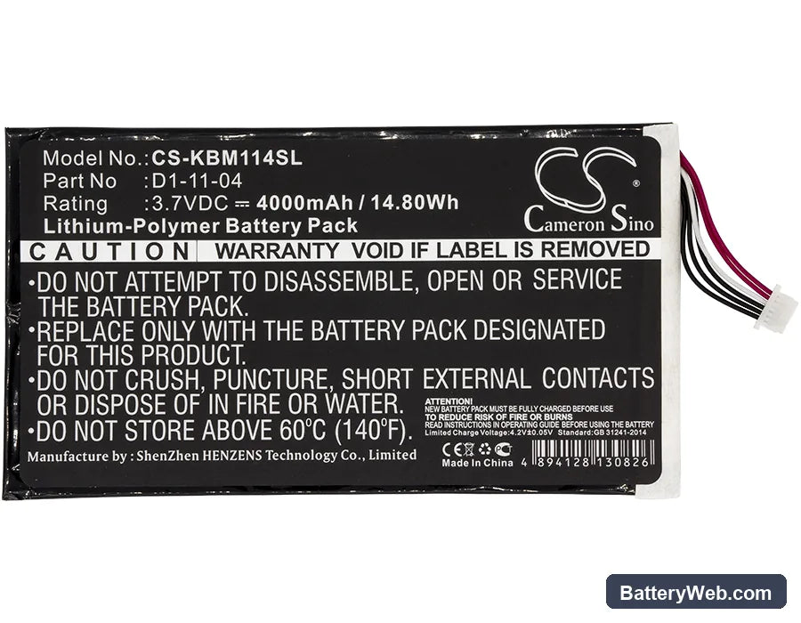 Kobo Vox Replacement Battery, 3.7V, 4000mAh, Li-Polymer 3