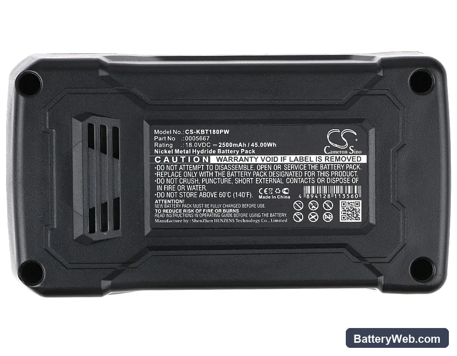 Kobalt K18-NB15A Replacement Battery, 18V, 2500mAh, Ni-MH 5