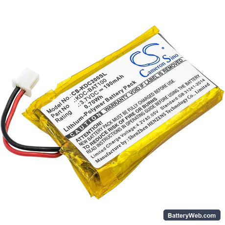KOAMTAC KDC-100 Replacement Battery, 3.7V, 190mAh, Li-Polymer 1