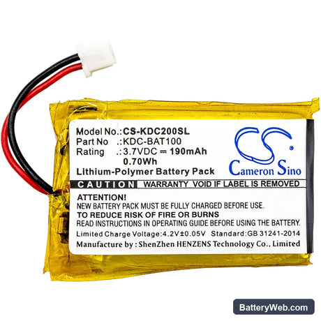KOAMTAC KDC-100 Replacement Battery, 3.7V, 190mAh, Li-Polymer 3