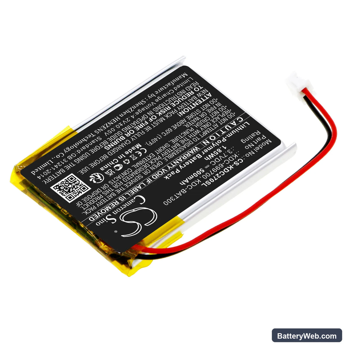 KOAMTAC KDC30 Replacement Battery, 3.7V, 500mAh, Li-Polymer 2