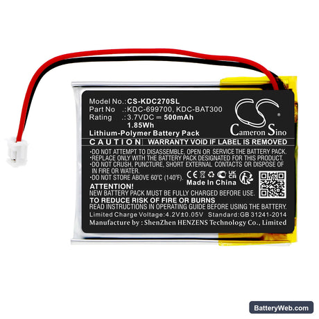 KOAMTAC KDC30 Replacement Battery, 3.7V, 500mAh, Li-Polymer 3
