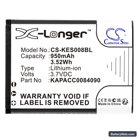 KAP ELSE eS-KAP-Ad VR Replacement Battery, 3.7V, 950mAh, Li-ion 3