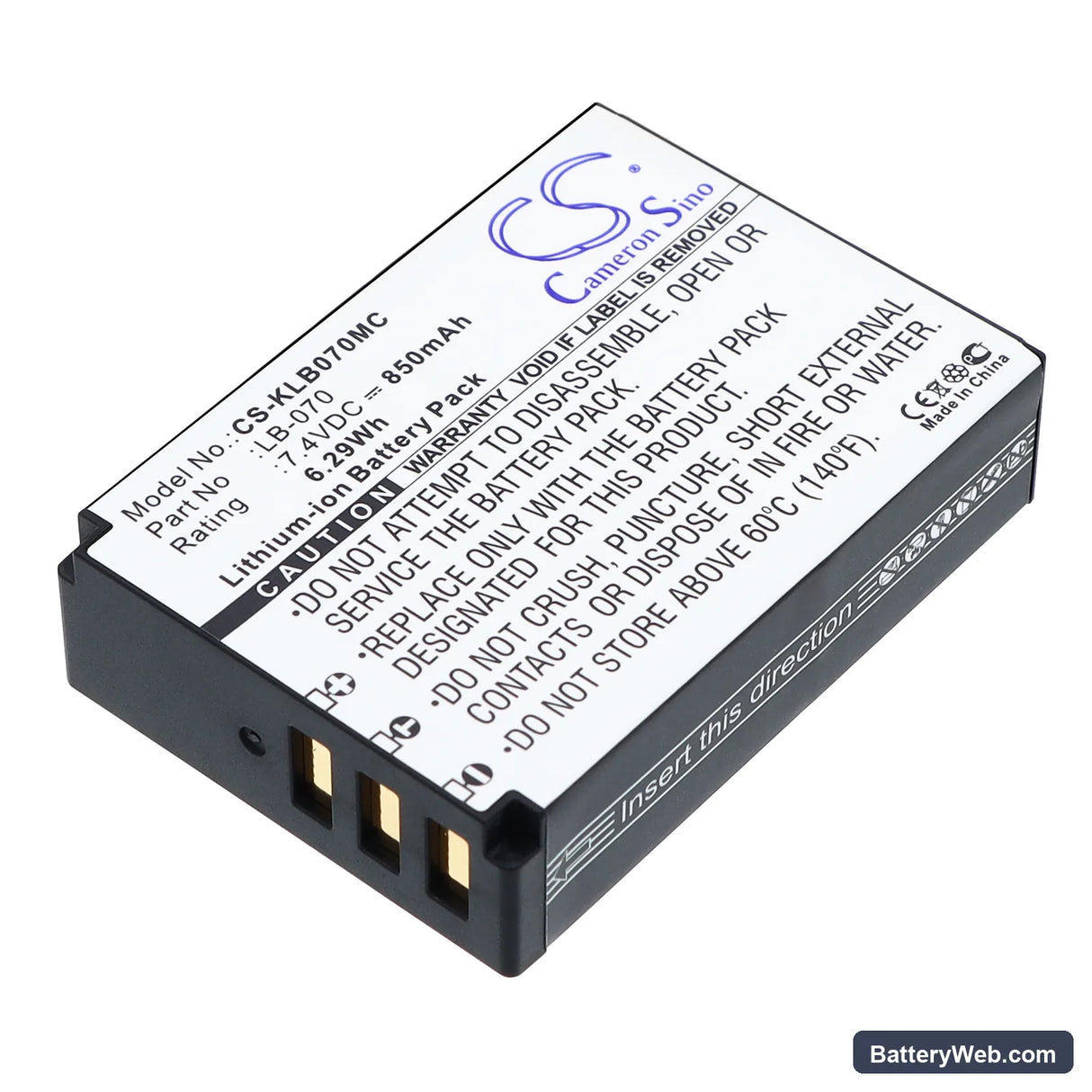 Kodak PIXPRO S1 Replacement Battery, 7.4V, 850mAh, Li-ion 1