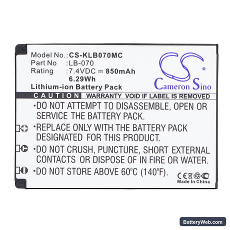Kodak PIXPRO S1 Replacement Battery, 7.4V, 850mAh, Li-ion 5