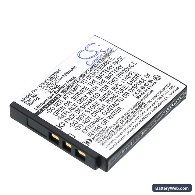 Agfa Optima 1338 Replacement Battery, 3.7V, 720mAh, Li-ion 1