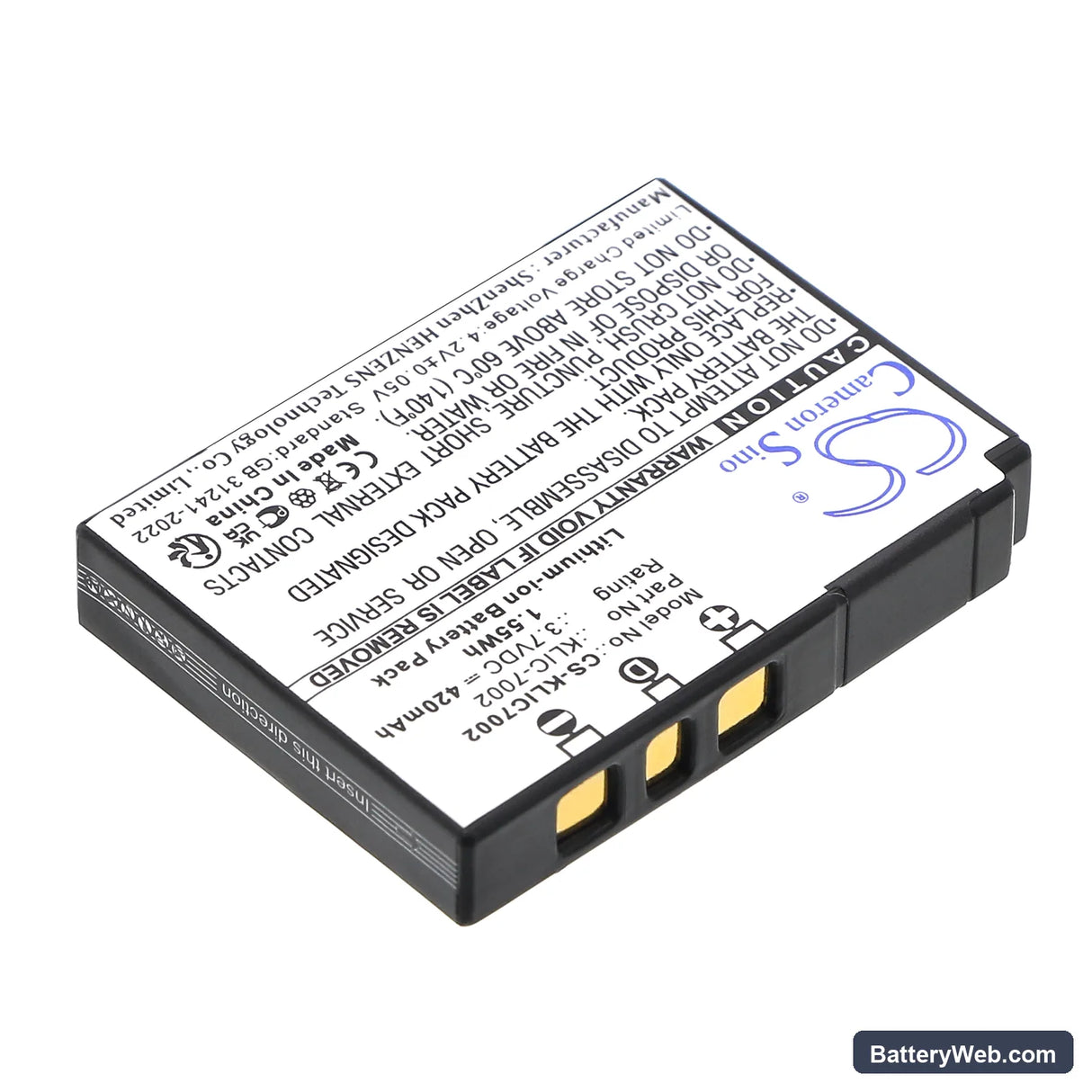 Kodak EasyShare V530 Replacement Battery, 3.7V, 420mAh, Li-ion 2