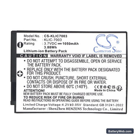 Kodak EasyShare M380 Replacement Battery, 3.7V, 1050mAh, Li-ion 5