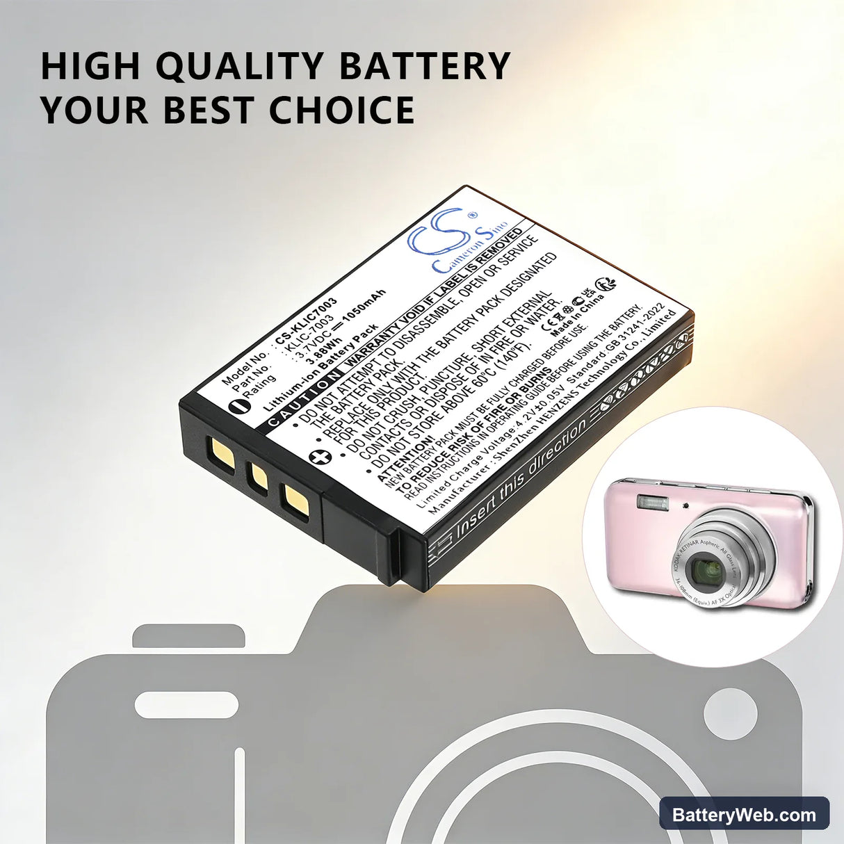 Kodak EasyShare M380 Replacement Battery, 3.7V, 1050mAh, Li-ion 6