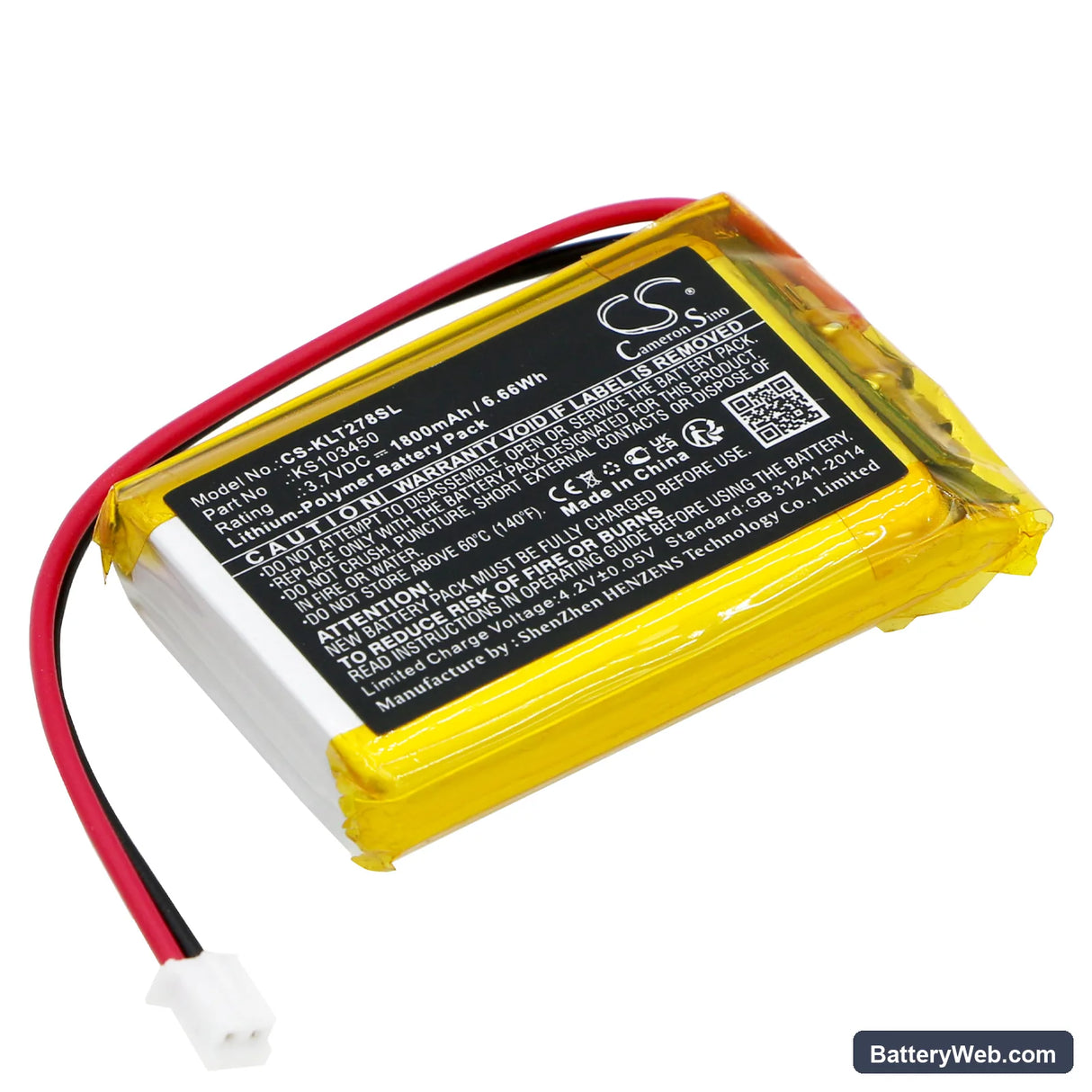 Kolsol AT278 Replacement Battery, 3.7V, 1800mAh, Li-Polymer 1