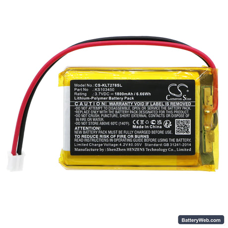 Kolsol AT278 Replacement Battery, 3.7V, 1800mAh, Li-Polymer 3