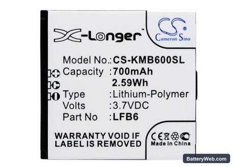 KAZAM Life B6 Replacement Battery, 3.7V, 700mAh, Li-ion 1