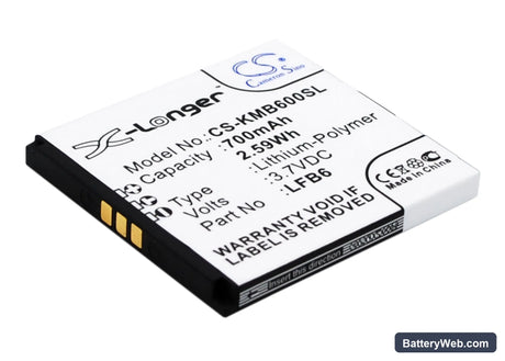 KAZAM Life B6 Replacement Battery, 3.7V, 700mAh, Li-ion 2