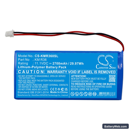 Kanomax KM R36 Gasmaster Replacement Battery, 11.1V, 2700mAh, Li-Polymer 3