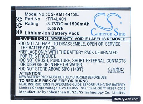 KAZAM Trooper 441L Replacement Battery, 3.7V, 1500mAh, Li-ion 1