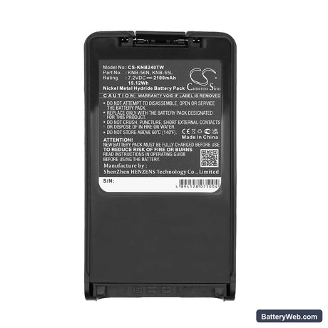 Kenwood TK-3140 Replacement Battery, 7.2V, 2100mAh, Ni-MH 5