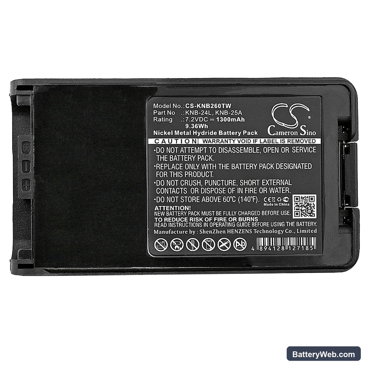 Kenwood TK-3140 Replacement Battery, 7.2V, 1300mAh, Ni-MH 5