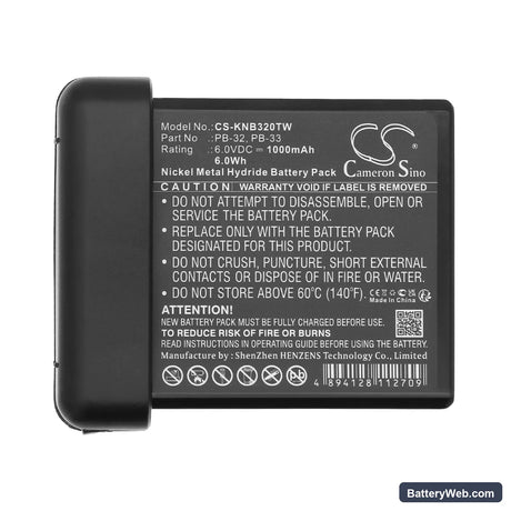 Kenwood TK-208 Replacement Battery, 6V, 1000mAh, Ni-MH 6