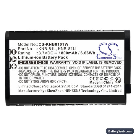 Kenwood NX-P500 Replacement Battery, 3.7V, 1800mAh, Li-ion 3