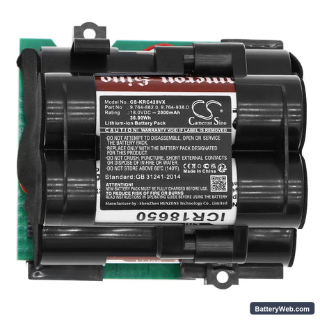 Karcher VC 4i Replacement Battery, 18V, 2000mAh, Li-ion 5