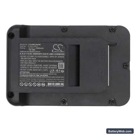 Karcher Cordless lawn mower LMO 36-40 Replacement Battery, 36V, 5000mAh, Li-ion 5
