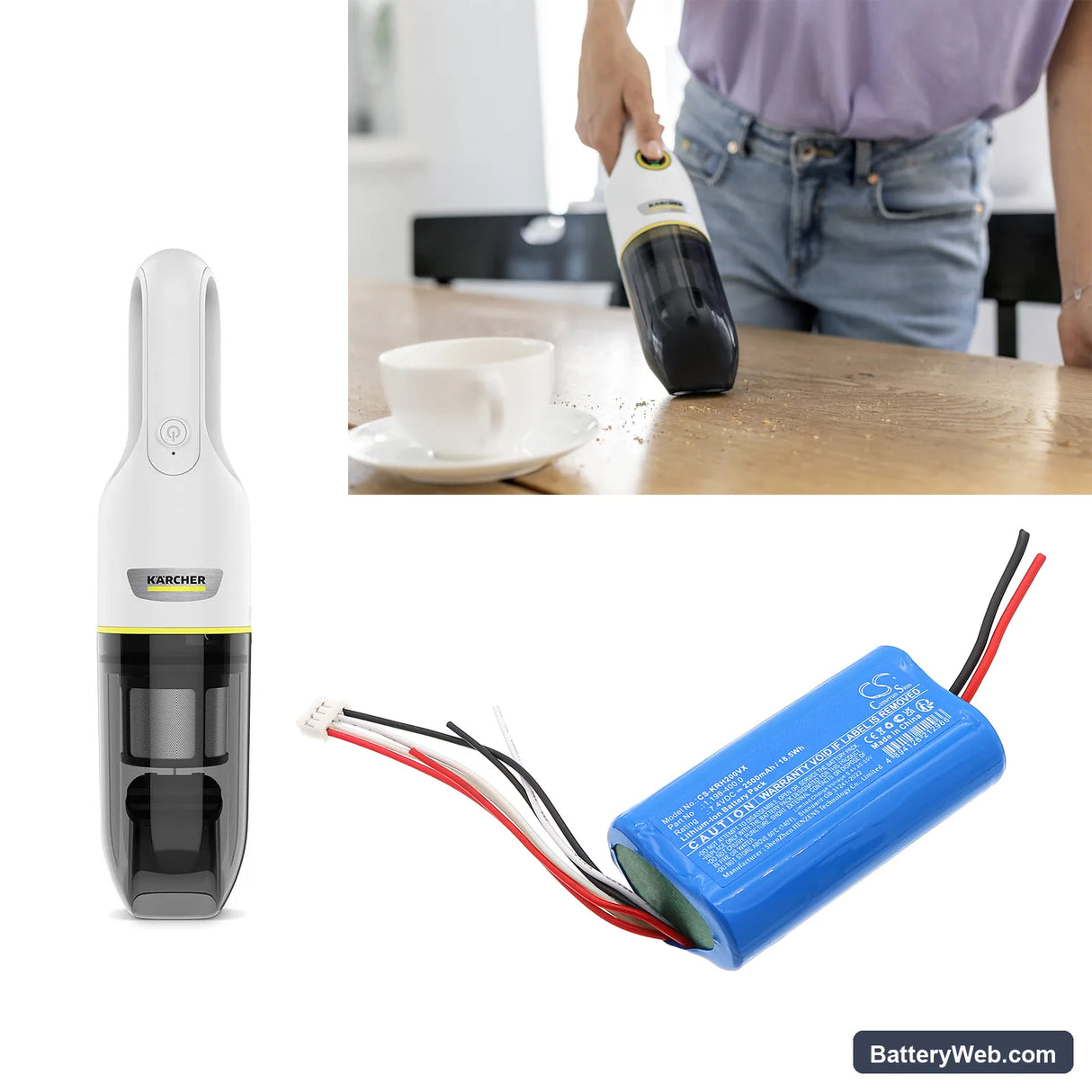Karcher 1.198-400.0 Replacement Battery, 7.4V, 2500mAh, Li-ion 5