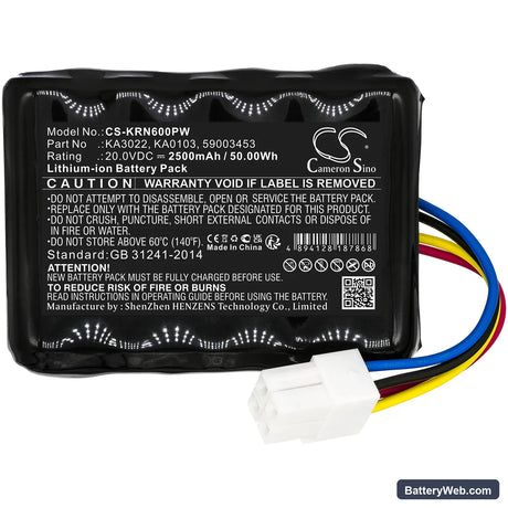 Kress Mission Replacement Battery, 20V, 2500mAh, Li-ion 3