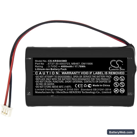 KARL STORZ C-MAC-8401ZX Replacement Battery, 3.7V, 4800mAh, Li-ion 3