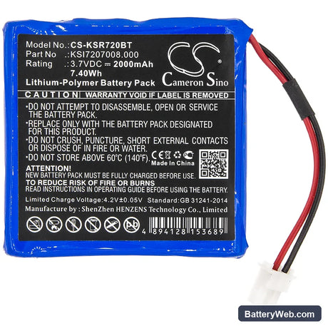 Ksenia Radius Indoor Siren Replacement Battery, 3.7V, 2000mAh, Li-Polymer 3