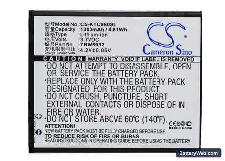 Fly IQ442 Replacement Battery, 3.7V, 1300mAh, Li-ion 1