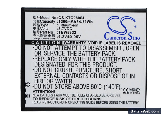 Fly IQ442 Replacement Battery, 3.7V, 1300mAh, Li-ion 1