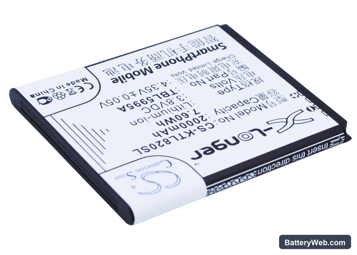 K-Touch L820 Replacement Battery, 3.8V, 2000mAh, Li-ion 3