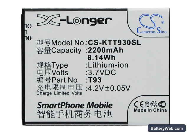 K-Touch T93 Replacement Battery, 3.7V, 2200mAh, Li-ion 1