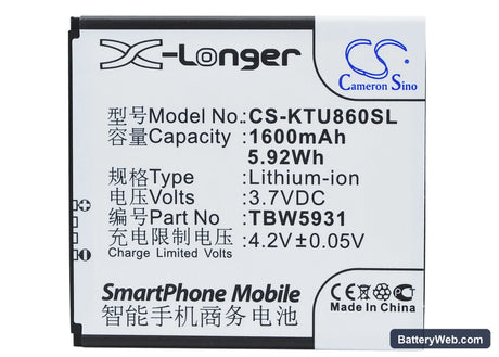 Highscreen Omega Q Replacement Battery, 3.7V, 1600mAh, Li-ion 5