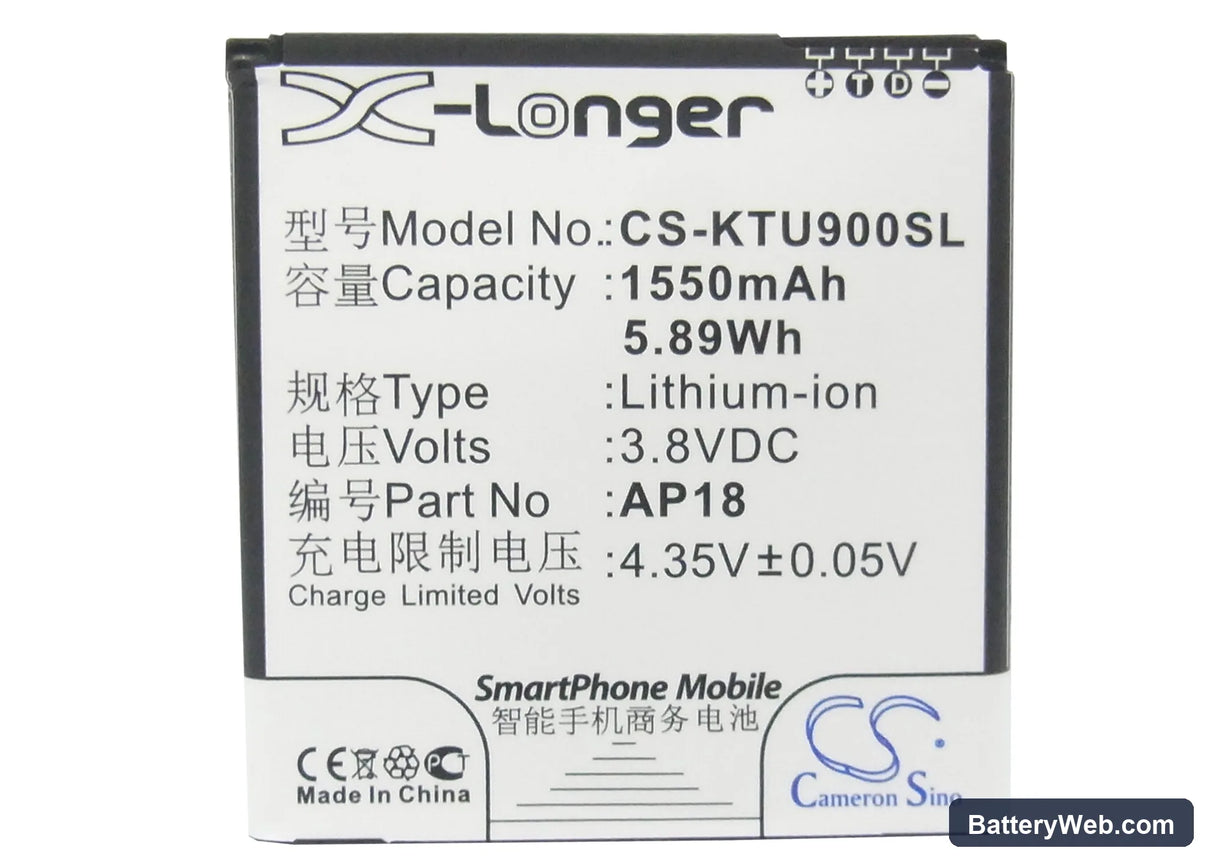 BLU Tank 4.5 Replacement Battery, 3.8V, 1550mAh, Li-ion 5